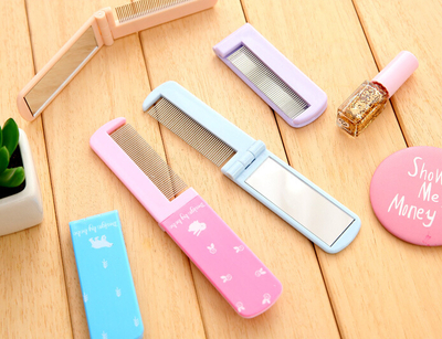 Wholesale straight hair close tine metal comb with fold mirror1901002