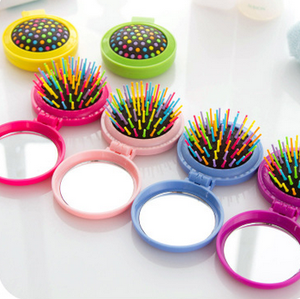 Creative fold massage comb with dazzle colour portable travel cosmetic mirror1901001